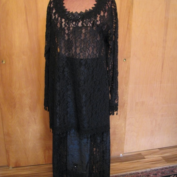 Glamorous goth! Black beaded lace & velvet ensemble, Laura Rogers, Medium - Picture 1 of 12